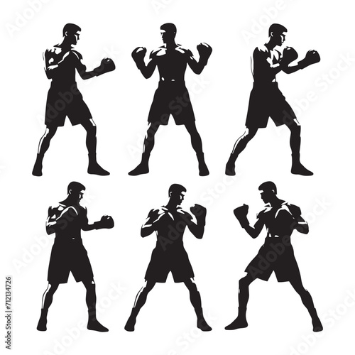 Dynamic Flow: Boxing Silhouette Showcasing the Continuous Movement and Agility of a Boxer - Boxer Man Silhouette - Man Boxing Vector
