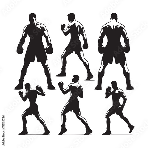 Graceful Impact: Boxing Silhouette Series Demonstrating the Artistic Side of a Boxer's Strikes - Boxer Man Silhouette - Man Boxing Vector
