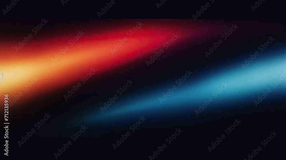 retro rainbow is seen through a black background, in the style of light navy and orange, metallic surfaces, grainy film, sky-blue and red, 