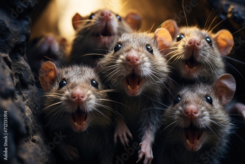 Large Group of Inquisitive Rats Peering From a Dark Enclosure