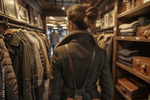Woman Browsing Apparel in a Cozy Boutique Clothing Store at Evening