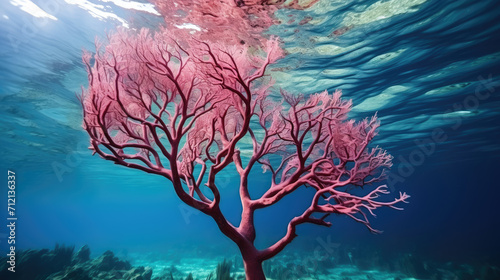 coral reef in the sea. pink plant on underwater sea