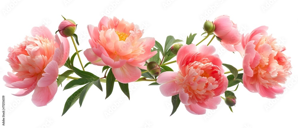 a vibrant and lively peonies in full bloom on isolated background