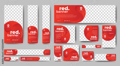 Set of Red Web advertising banner template design. Modern web layout set with standard size. vector