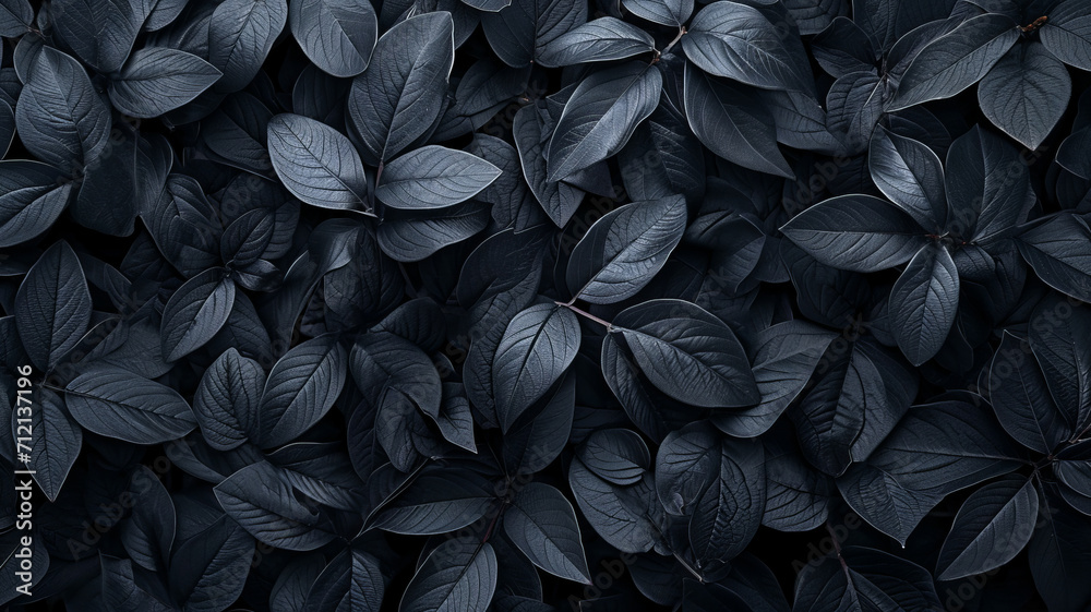 Textures of abstract black leaves for tropical leaf background. Flat lay, dark nature concept, tropical leaf,generative ai - obrazy, fototapety, plakaty 