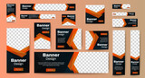 set of corporate web banners of standard size with a place for photos. Vertical, horizontal and square template. vector