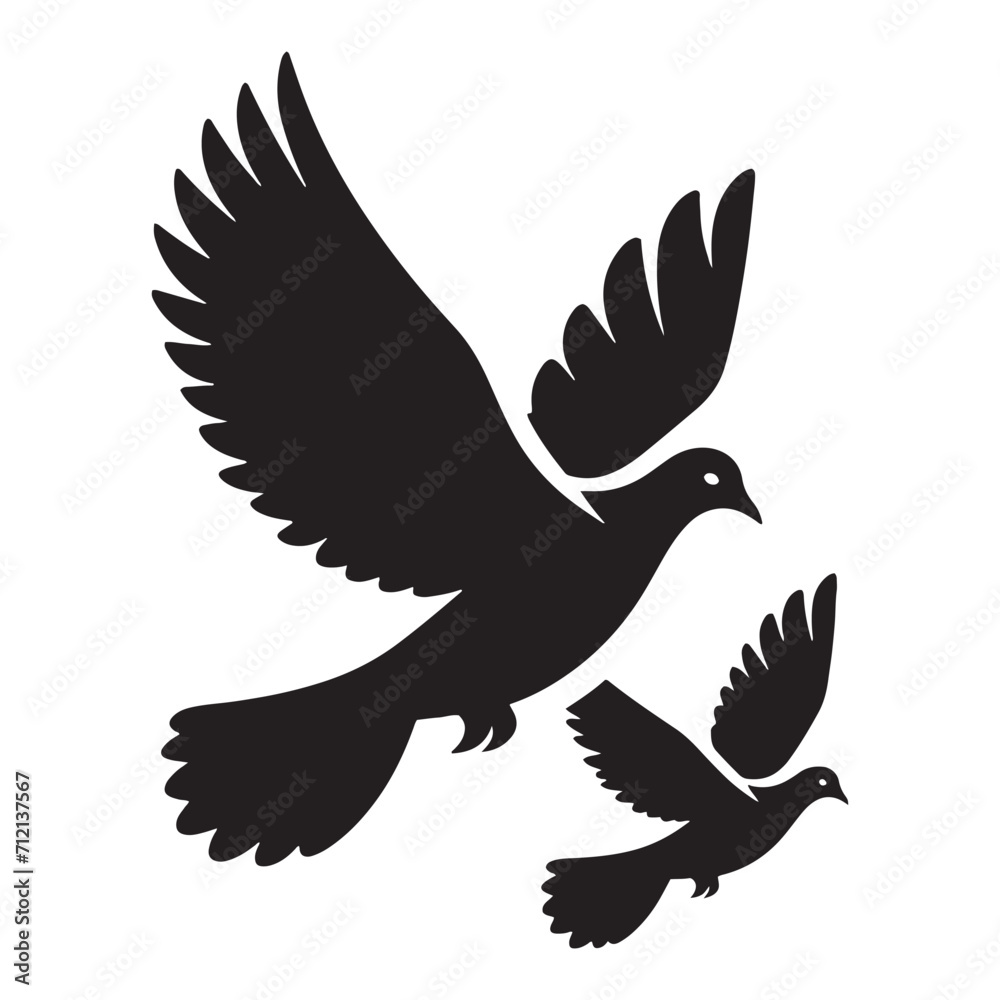 Obraz premium Aerial Elegance: Beautiful Bird Silhouette - Bird Vector Showcasing the Grace and Poise of Pigeons in Flight - Pigeon Silhouette 