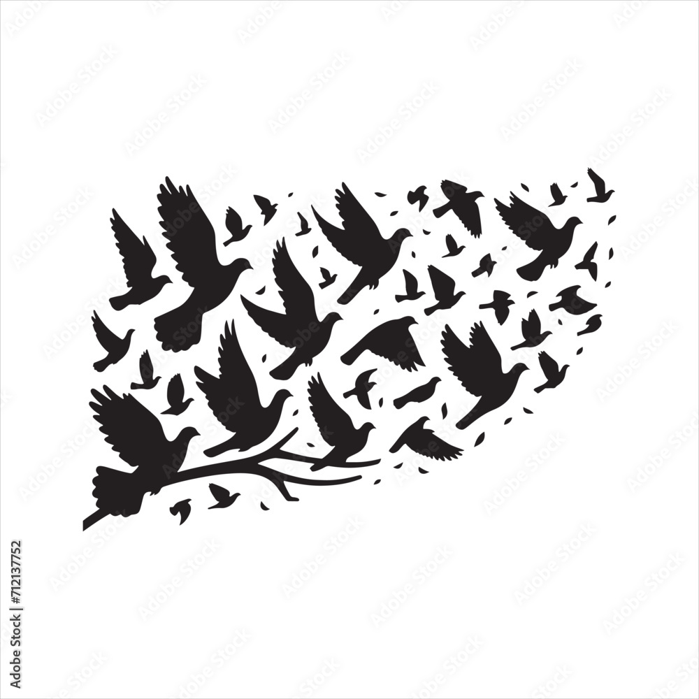 Obraz premium Ethereal Avian Dance: Pigeon Silhouette in an Enchanting Ballet of Wings - Beautiful Bird Silhouette - Bird Vector 