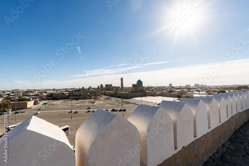 Panoramic view from Ark fortress to the Po-i-Kalyan complex  Bukhara  Uzbekistan