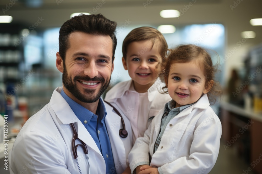 Photo a medical doctor with two children Photo a medical doctor with two children