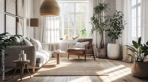 Living-room interior in scandinavian style. Generative Ai