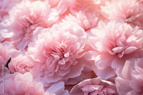 Gentle pink background of peony flowers petals macro photo, closeup view, pink floral background © Slanapotam