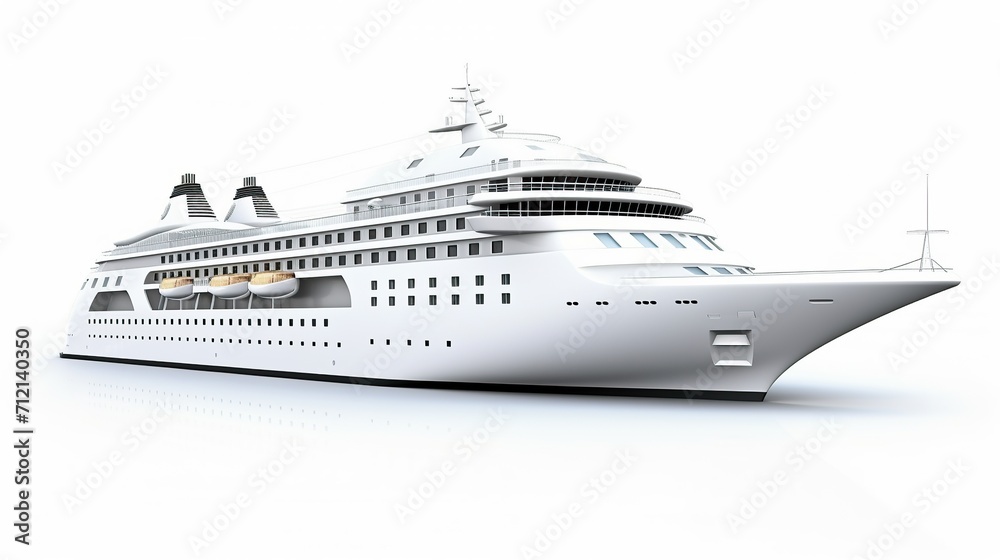 A large cruise ship, isolated on a white background
