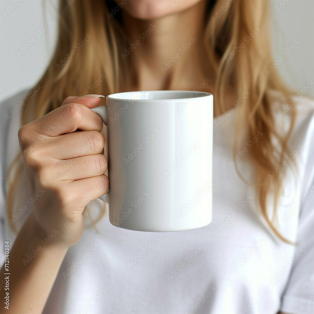 White mug mockup holding by a female model - Coffee mug with model