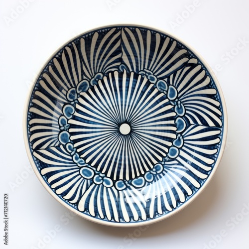 Decorative ceramic painted plate  handmade  isolated  closeup top view.