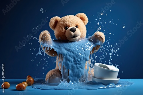 A teddy bear that looks like it's cooking in a matte background style.