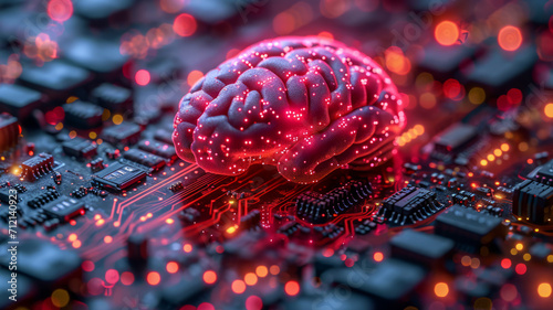A brain living on electronics, CPU, high technology, Artificial intelligence,,generative ai photo