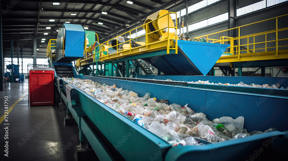  recycling industry, recycling plant conveyor belt transports garbage