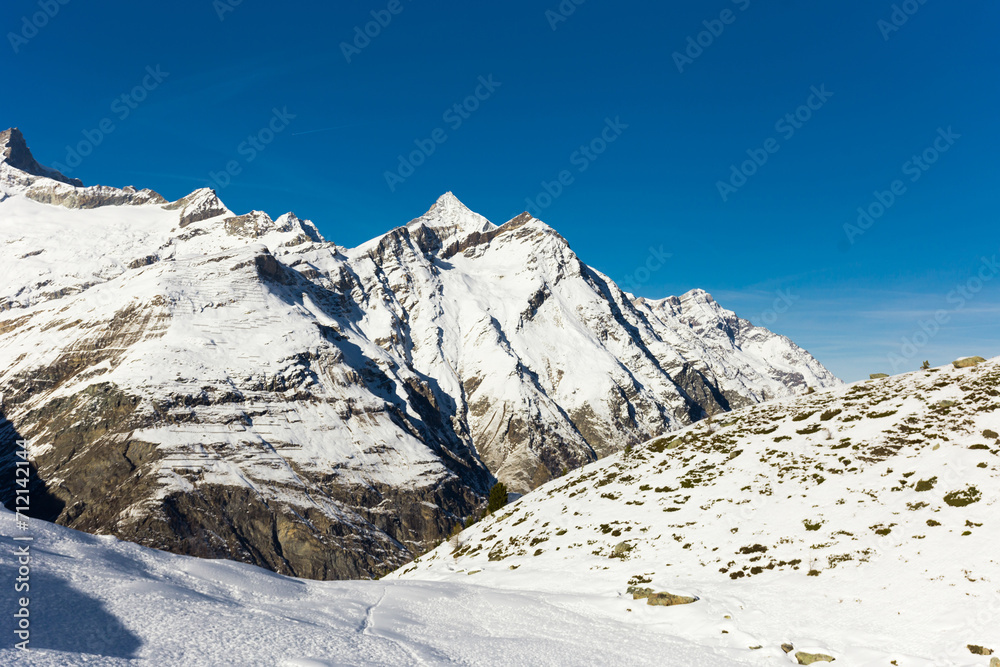 View of the Matterhorn during the day in winter. Zermatt, Switzerland