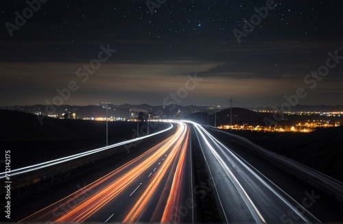 A long exposure photo of a highway at night from Generative AI © Arceli