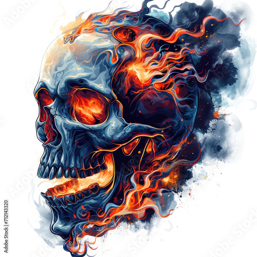 t-shirt illustration design, burning skull image, transparent background. Ai generated images