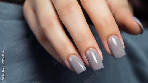 Glamour woman hand with gray nail polish on her finger