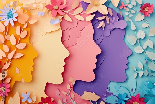 Women's Day handmade paper cutout art background © EnelEva