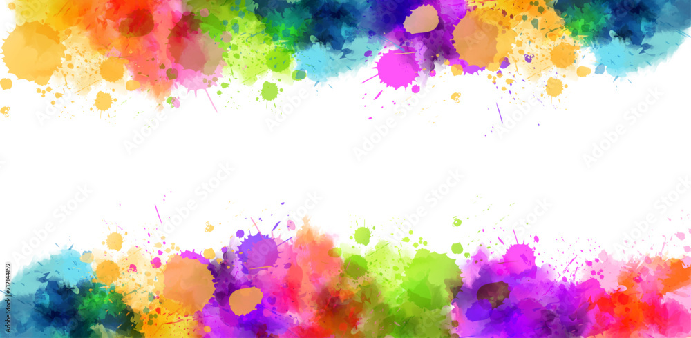 Banner background with colorful watercolor imitation splash blots frame. Template for your designs.