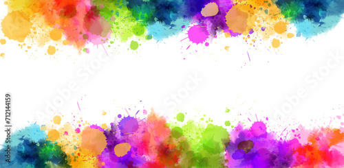 Banner background with colorful watercolor imitation splash blots frame. Template for your designs.