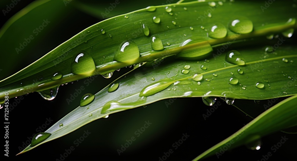 Water droplet on bamboo leaf, nature and water image Water droplet on bamboo leaf, nature and water image