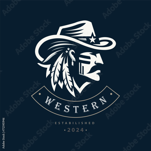 Cowboy western head silhouette logo design template for brand or company and other   