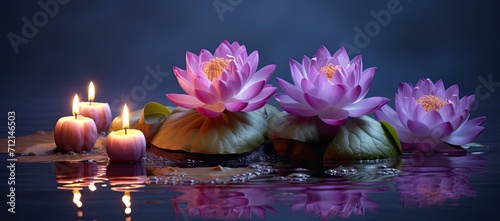 light & Candle lotus flowers and candles on a purple background