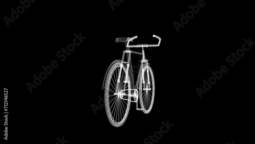 Spinning 3d wireframe bicycle on plain black background
