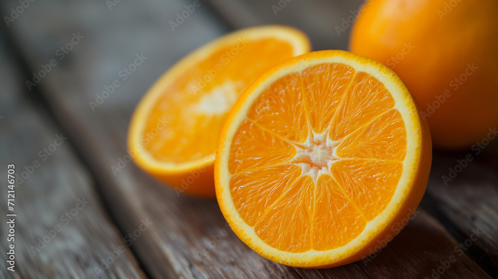Macro shot of a freshly sliced orange, highlighting the juicy segments and vibrant orange color. Macro shot of a freshly sliced orange, highlighting the juicy segments and vibrant orange color.