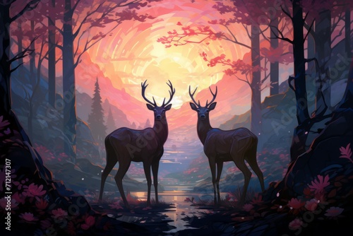 Elusive twilight fauns  guardians of the boundary between day and night - Generative AI