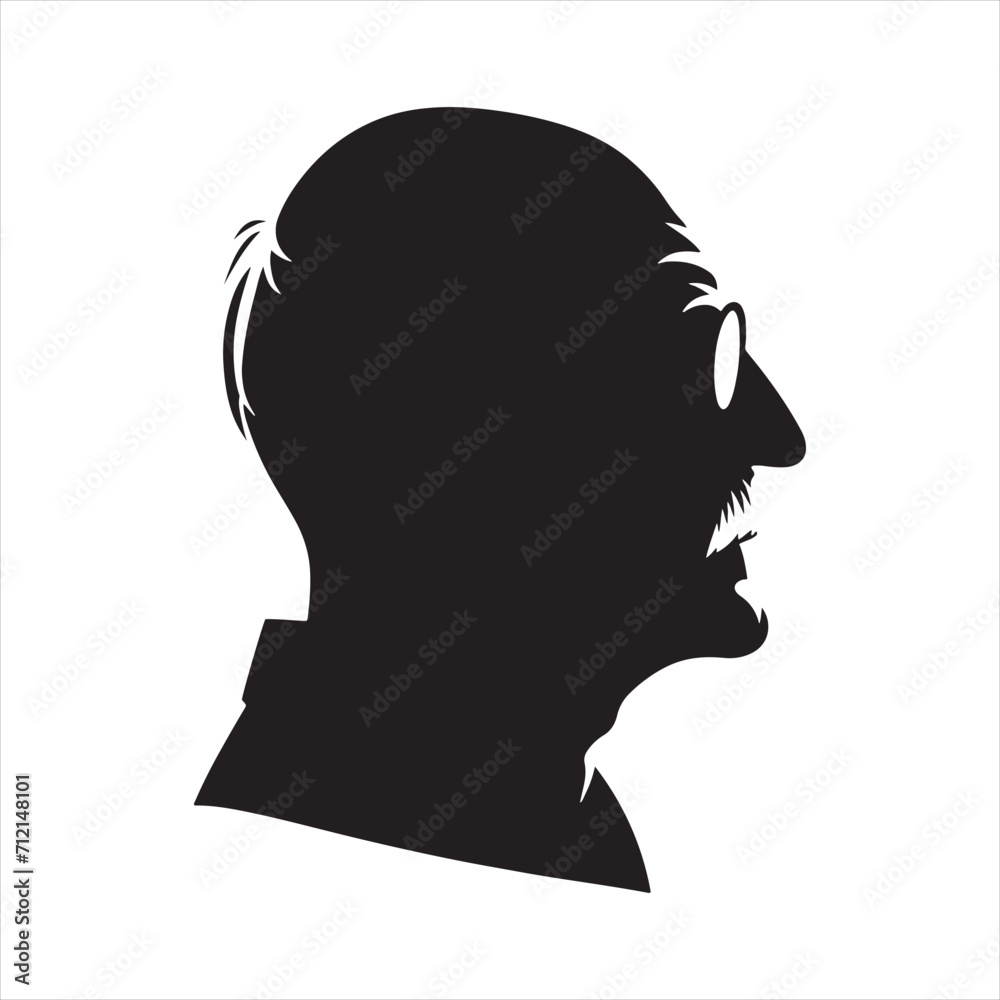 Tranquil Presence: Old Man Silhouette Emanating a Serene and Timeless Aura - People Silhouette - Man Face Vector
