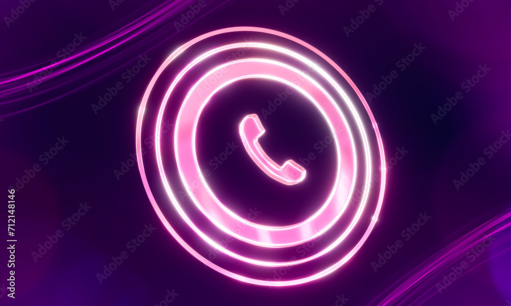 Glowing glass phone call symbol on dark purple background, 3d render. Glowing glass phone call symbol on dark purple background, 3d render.