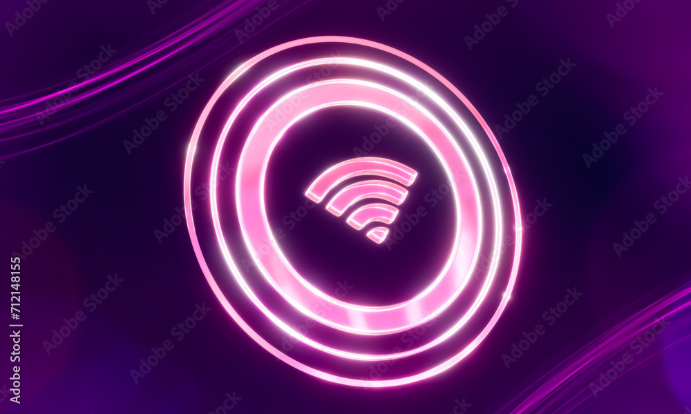 Glowing glass WiFi symbol on dark purple background, 3d render. Glowing glass WiFi symbol on dark purple background, 3d render.