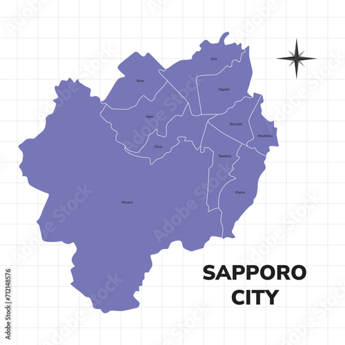 Sapporo City map illustration. Map of the City in Japan