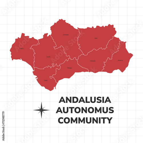 Andalusia Autonomus Community map illustration. Map of the Region in Spain photo