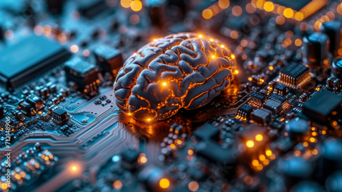 A brain living on electronics, CPU, high technology, Artificial intelligence,,generative ai
