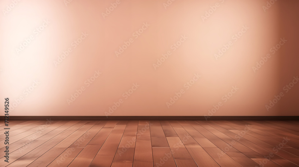 empty Rose Gold wall. dark brown wooden floor empty Rose Gold wall. dark brown wooden floor