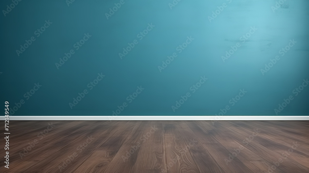 empty Sky Blue wall. dark brown wooden floor empty Sky Blue wall. dark brown wooden floor