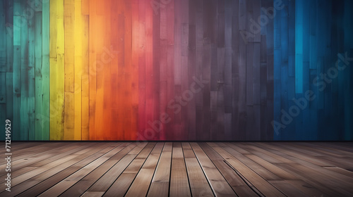 empty Multicolor wall. dark brown wooden floor