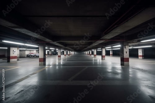 abstract perspective of empty underground parking. Generative AI
