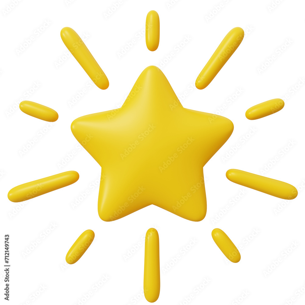 Obraz premium Yellow star with rays, 3D ikon, sing