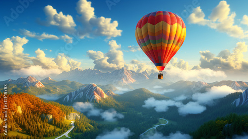 Hot Air Balloon with basket 3d render illustration