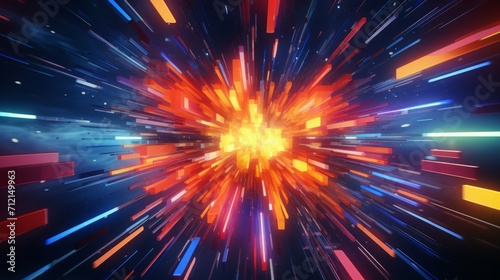 Vibrant 4k hd photo: energetic explosion of colors from neon geometric shapes collision photo