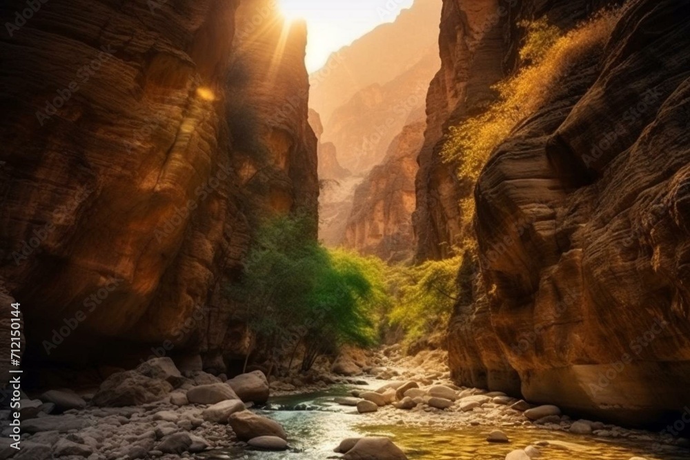picturesque canyon with stunning illumination. Generative AI