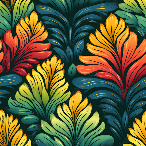 colorful leaves pattern, vibrant color, tile patterns